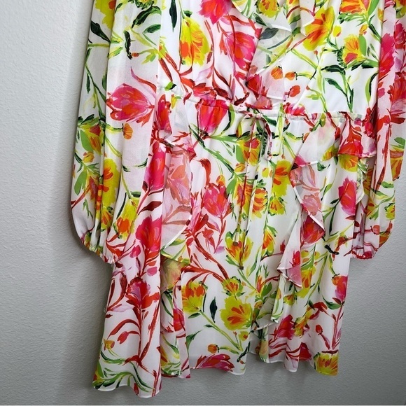 NWT Mini Dress Milly Nora Neon Botanical Ruffle Multi Color White Size 8 - Picture 9 of 16